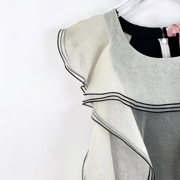 Chloé Multi-Layer Silk Ruffled Sleeve Dress 36 XS Round Neck Black & White - Picture 6 of 7